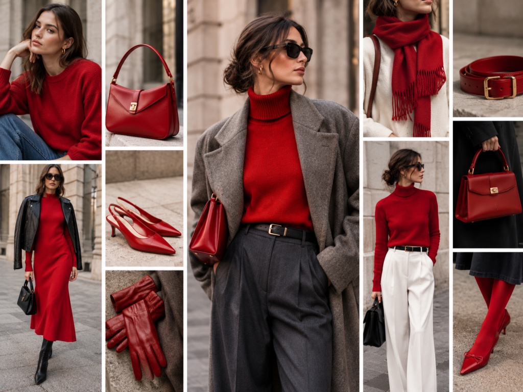 Accessori e outfit rossi per l'autunno 2026: borsa, scarpe, guanti, cintura e sciarpa