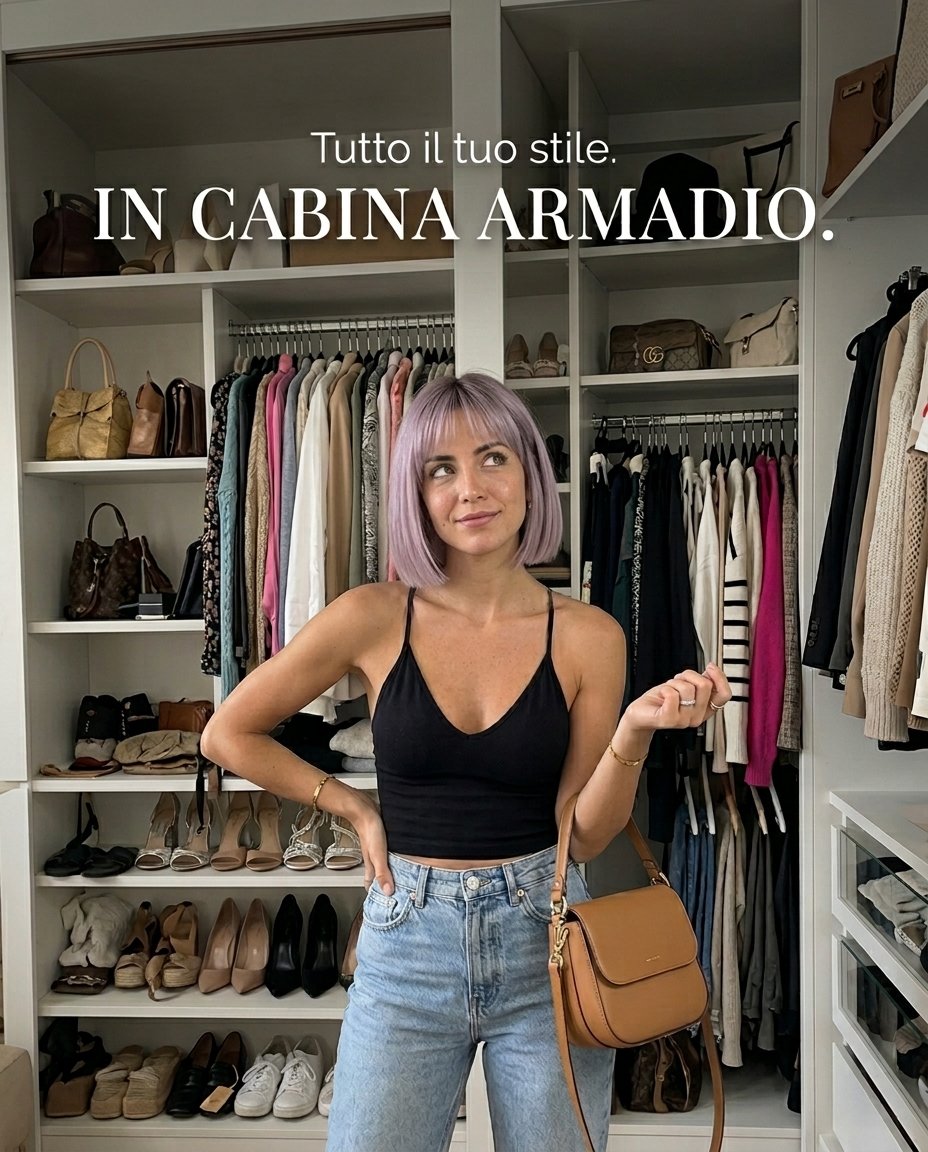 Cabina Armadio: tutto il tuo stile. La nostra modella nel guardaroba con borse, scarpe e capi selezionati